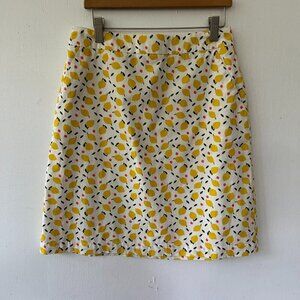 Boden A-Line Lemon Print Skirt Womens 6P Rear Zip Lined Pockets Cotton